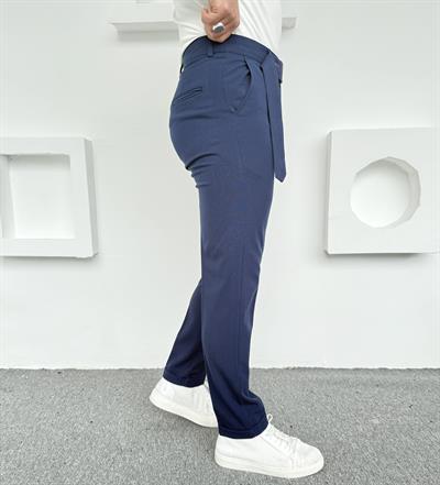 Kendinden Kemerli Premium Kumaş Pantolon Lacivert