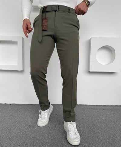 Kendinden Kemerli Premium Kumaş Pantolon Çağla Yeşili