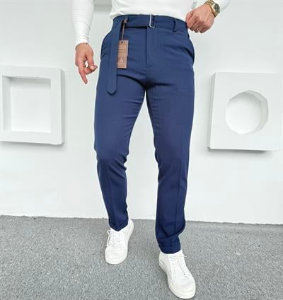 Kendinden Kemerli Premium Kumaş Pantolon Lacivert