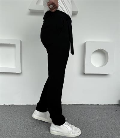 Kendinden Kemerli Premium Kumaş Pantolon Siyah