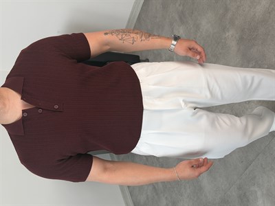 Kırçıllı Polo Yaka Düğmeli Triko Tişört Bordo