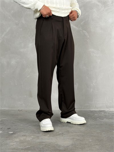 Kışlık Gabardin Baggy Pantolon Acı Kahve