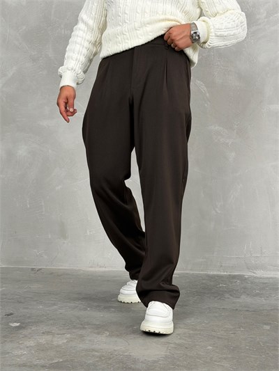 Kışlık Gabardin Baggy Pantolon Acı Kahve