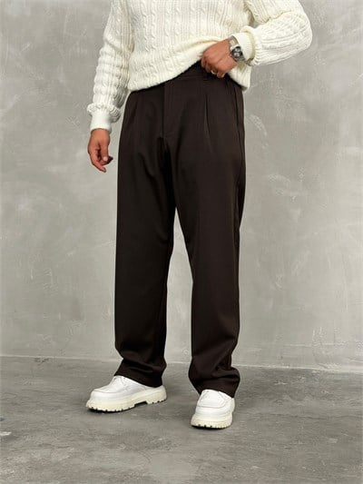 Kışlık Gabardin Baggy Pantolon Acı Kahve
