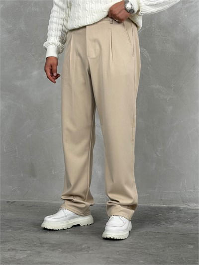 Kışlık Gabardin Baggy Pantolon Bej