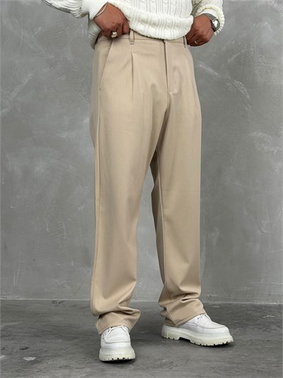 Kışlık Gabardin Baggy Pantolon Bej