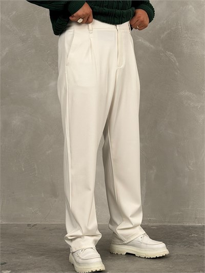 Kışlık Gabardin Baggy Pantolon Beyaz