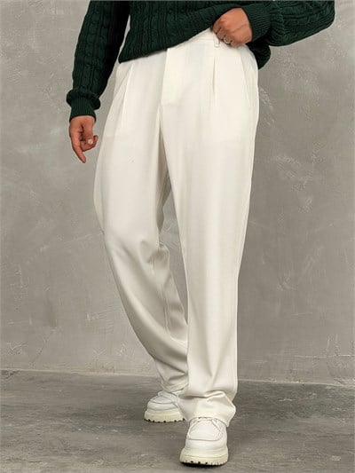Kışlık Gabardin Baggy Pantolon Beyaz
