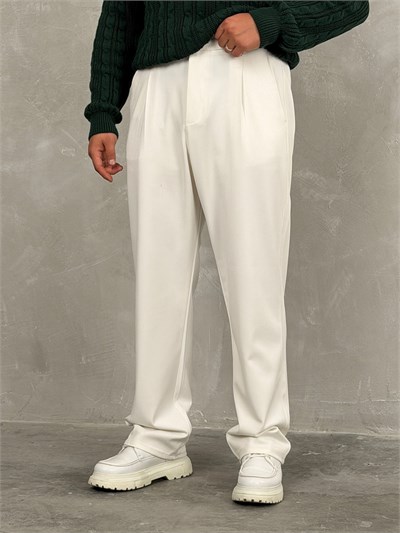 Kışlık Gabardin Baggy Pantolon Beyaz
