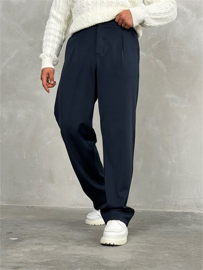 Kışlık Gabardin Baggy Pantolon Lacivert