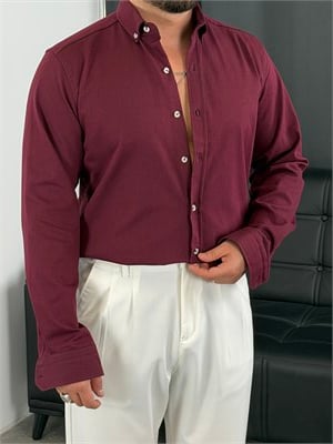 Kışlık Likralı Gabardin Gömlek Bordo
