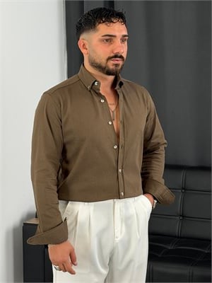 Kışlık Likralı Gabardin Gömlek Haki Yeşil