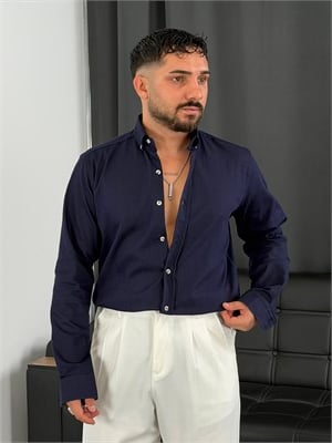 Kışlık Likralı Gabardin Gömlek Lacivert