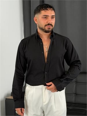Kışlık Likralı Gabardin Gömlek Siyah
