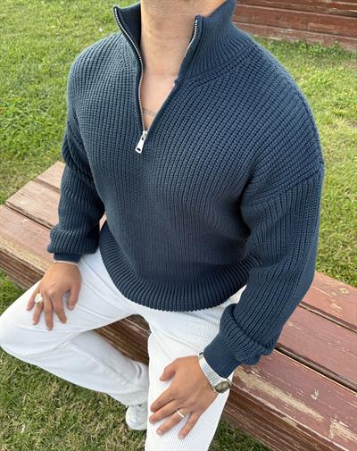 KIŞLIK PREMİUM YARIM FERMUAR TRİKO SWEATSHİRT LACİVERT