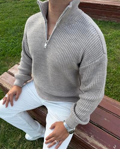 KIŞLIK PREMİUM YARIM FERMUAR TRİKO SWEATSHİRT KREM