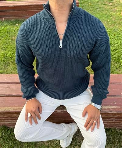 KIŞLIK PREMİUM YARIM FERMUAR TRİKO SWEATSHİRT LACİVERT