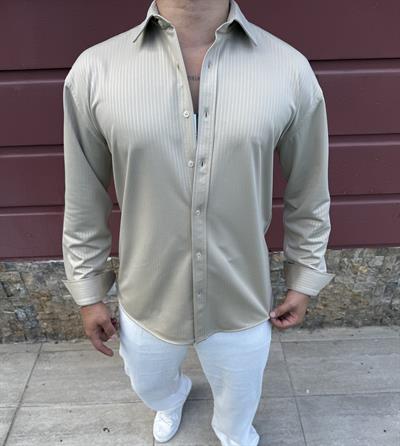 KIŞLIK UZUNKOL ÖRME GÖMLEK BEJ