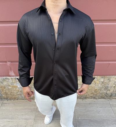 KIŞLIK UZUNKOL ÖRME GÖMLEK SİYAH