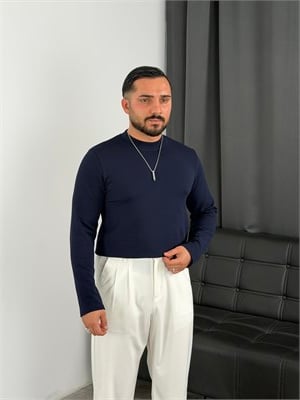Krep Balıkçı Yaka İçi Şardonlu Sweatshirt Lacivert