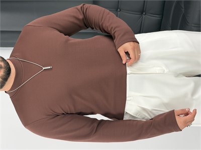 Krep Balıkçı Yaka İçi Şardonlu Sweatshirt Acı Kahve