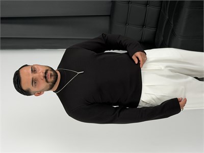 Krep Balıkçı Yaka İçi Şardonlu Sweatshirt Siyah