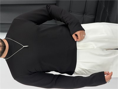 Krep Balıkçı Yaka İçi Şardonlu Sweatshirt Siyah
