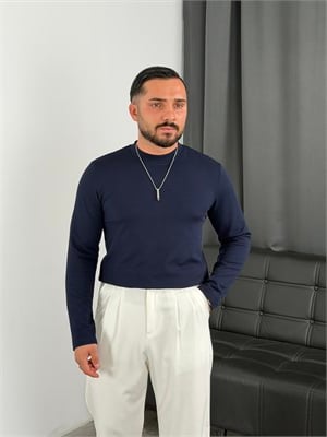 Krep Balıkçı Yaka İçi Şardonlu Sweatshirt Lacivert