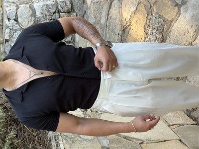 KREP ÖRME KISAKOL GÖMLEK SİYAH