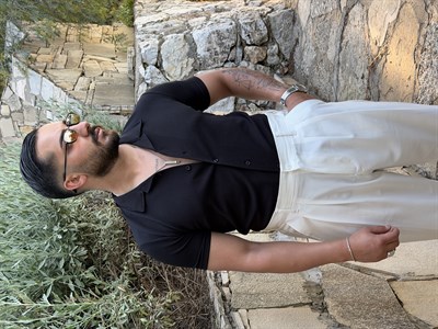 KREP ÖRME KISAKOL GÖMLEK SİYAH