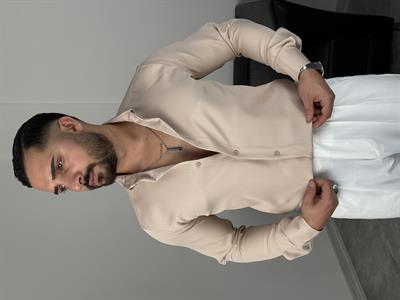 LİKRALI DABIL KUMAŞ GÖMLEK BEJ