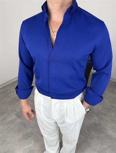 LİKRALI DABIL KUMAŞ GÖMLEK LACİVERT