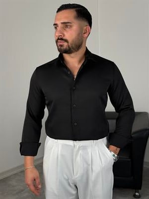 LİKRALI DABIL KUMAŞ GÖMLEK SİYAH