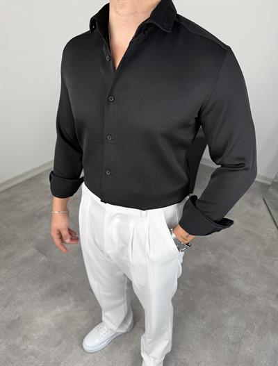 LİKRALI DABIL KUMAŞ GÖMLEK SİYAH