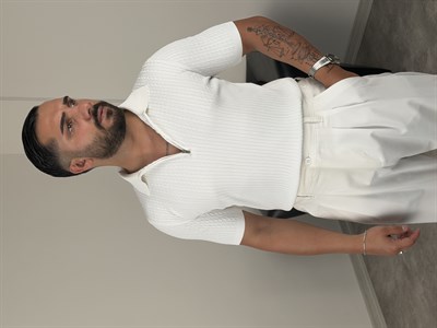 LRD SAÇ ÖRGÜ YARIM FERMUAR TİŞÖRT BEYAZ