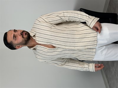 MASS HAM KETEN ÇİZGİLİ UZUNKOL GÖMLEK SİYAH