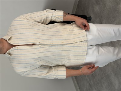 MASS HAM KETEN ÇİZGİLİ UZUNKOL GÖMLEK BEBE MAVİ