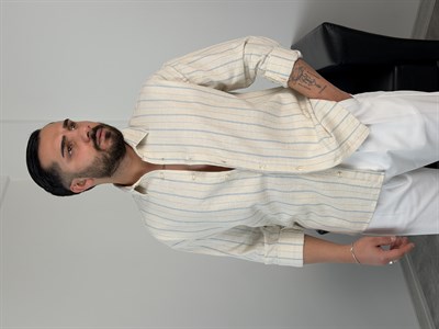 MASS HAM KETEN ÇİZGİLİ UZUNKOL GÖMLEK BEBE MAVİ