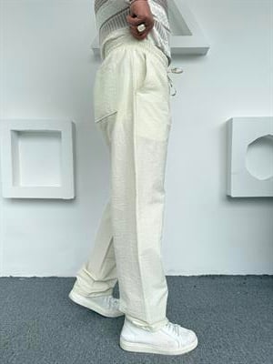 Modal Kumaş Premium Baggy Pantolon Kırık Beyaz