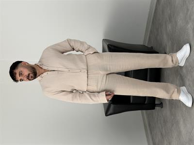 MÜSLİN KUMAŞ YIKAMALI UZUNKOL GÖMLEK BEJ