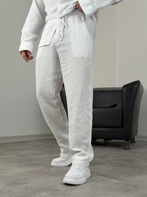 MÜSLİN KUMAŞ YIKAMALI UZUNKOL PANTOLON BEYAZ