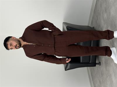 MÜSLİN KUMAŞ YIKAMALI UZUNKOL PANTOLON ACI KAHVE