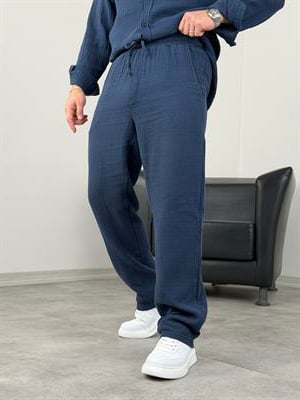 MÜSLİN KUMAŞ YIKAMALI UZUNKOL PANTOLON LACİVERT