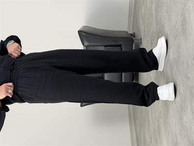 MÜSLİN KUMAŞ YIKAMALI UZUNKOL PANTOLON SİYAH