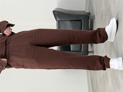 MÜSLİN KUMAŞ YIKAMALI UZUNKOL TAKIM ACI KAHVE