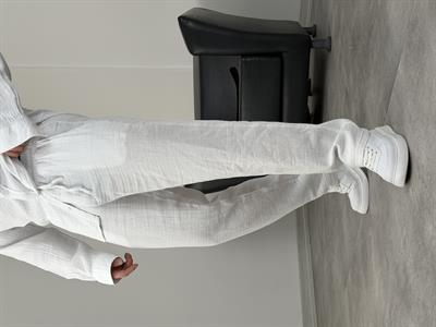 MÜSLİN KUMAŞ YIKAMALI UZUNKOL TAKIM BEYAZ