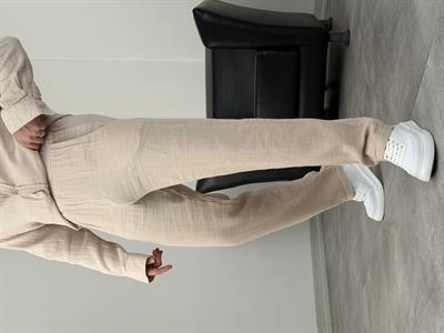 MÜSLİN KUMAŞ YIKAMALI UZUNKOL TAKIM BEJ