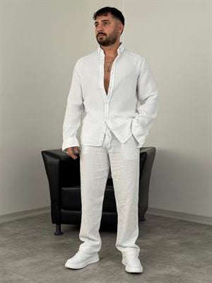 MÜSLİN KUMAŞ YIKAMALI UZUNKOL TAKIM BEYAZ