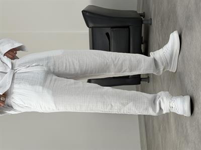 MÜSLİN KUMAŞ YIKAMALI UZUNKOL TAKIM BEYAZ