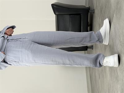 MÜSLİN KUMAŞ YIKAMALI UZUNKOL TAKIM GRİ